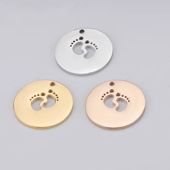 

Charm Charms Pendants for Jewelry Making Hollow Baby Feet Round Gold Stainless Steel Pendant for DIY Necklace Jewelry