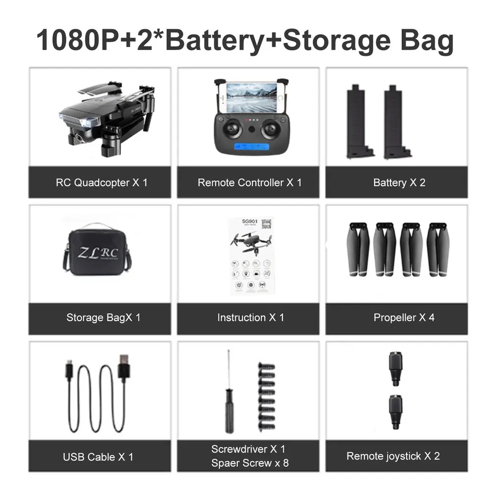 1080P 2B Storage Bag Новинка SG901 камера Дрон 4K HD Двойная камера дроны следуют за мной Квадрокоптер FPV Профессиональный длительный срок службы батареи - Цвет: 1080P 2B Storage Bag