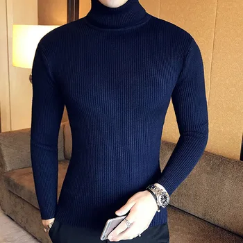

Fashion Winter High Neck Thick Warm Sweater Men Turtleneck Brand Mens Sweaters Slim Fit Pullover Men Knitwear Male Double collar