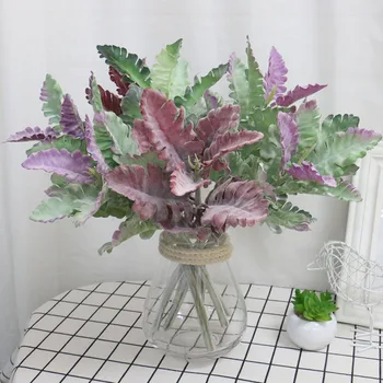 

1pc European-style simulation flocking silver leaf chrysanthemum bunch Home hotel green decorative fake plants Wedding decor