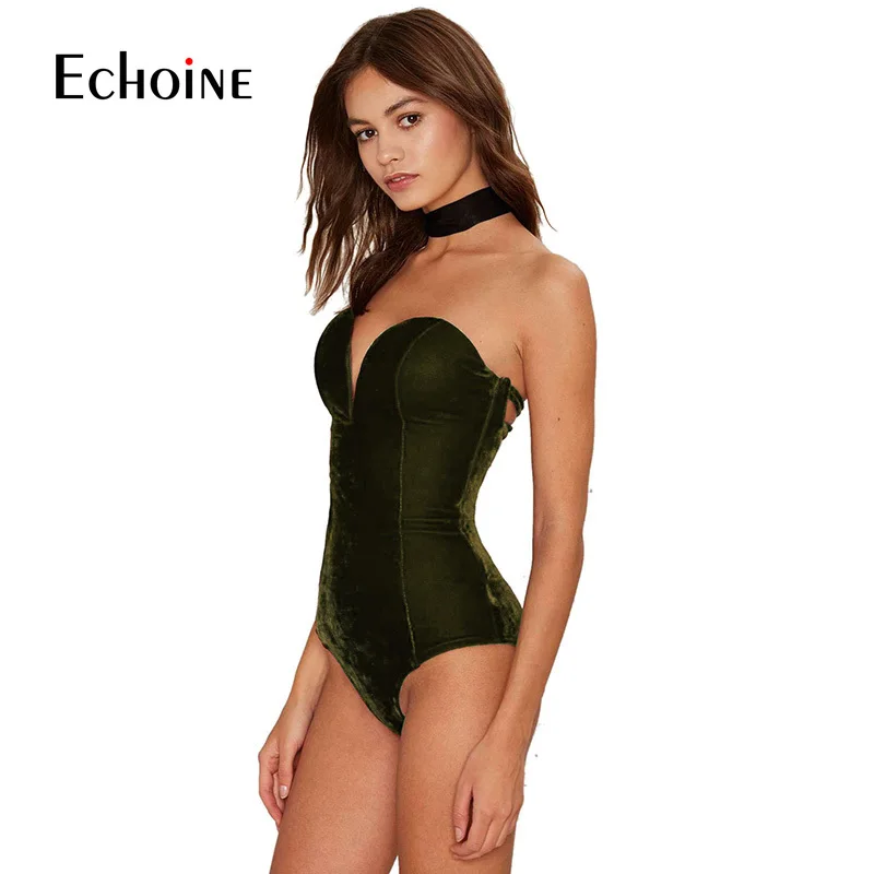 Echoine сексуальное платье без рукавов Slim Fit бархатный комбинезон для женщин с v