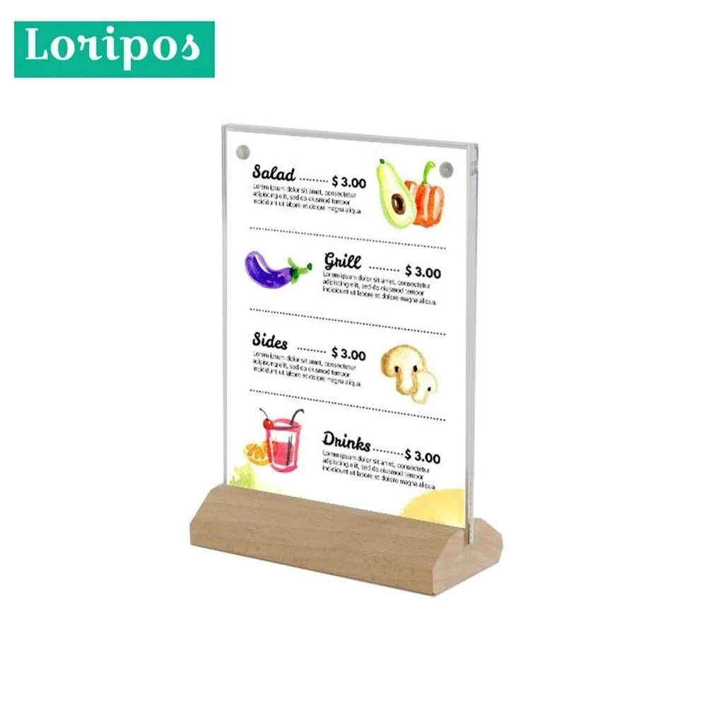 A6 Vertical Wooden Menu Card Stand Acrylic Poster Photo Picture Frame 10x15cm Acrylic Price Tag Display Rack Table Label Holder