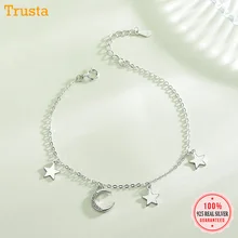 Trusta браслет из стерлингового серебра 925 пробы CZ камень луна и звезды настоящие украшения серебряные оптом женские Девушки дружеский подарок DS1546