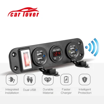 

Newest Dual USB Port charger for car Voltage Display 2.1 2.1A Multi-Port USB Phone Car Fast Charger With On/Off Safe Protection