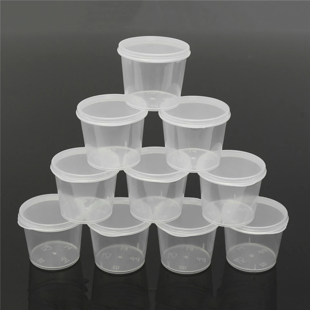 NEW 10pcs 27/35.7ml Disposable Plastic Takeaway Sauce Cup Reusable  Containers Food Box with Hinged Lids Small Pigment Paint Box