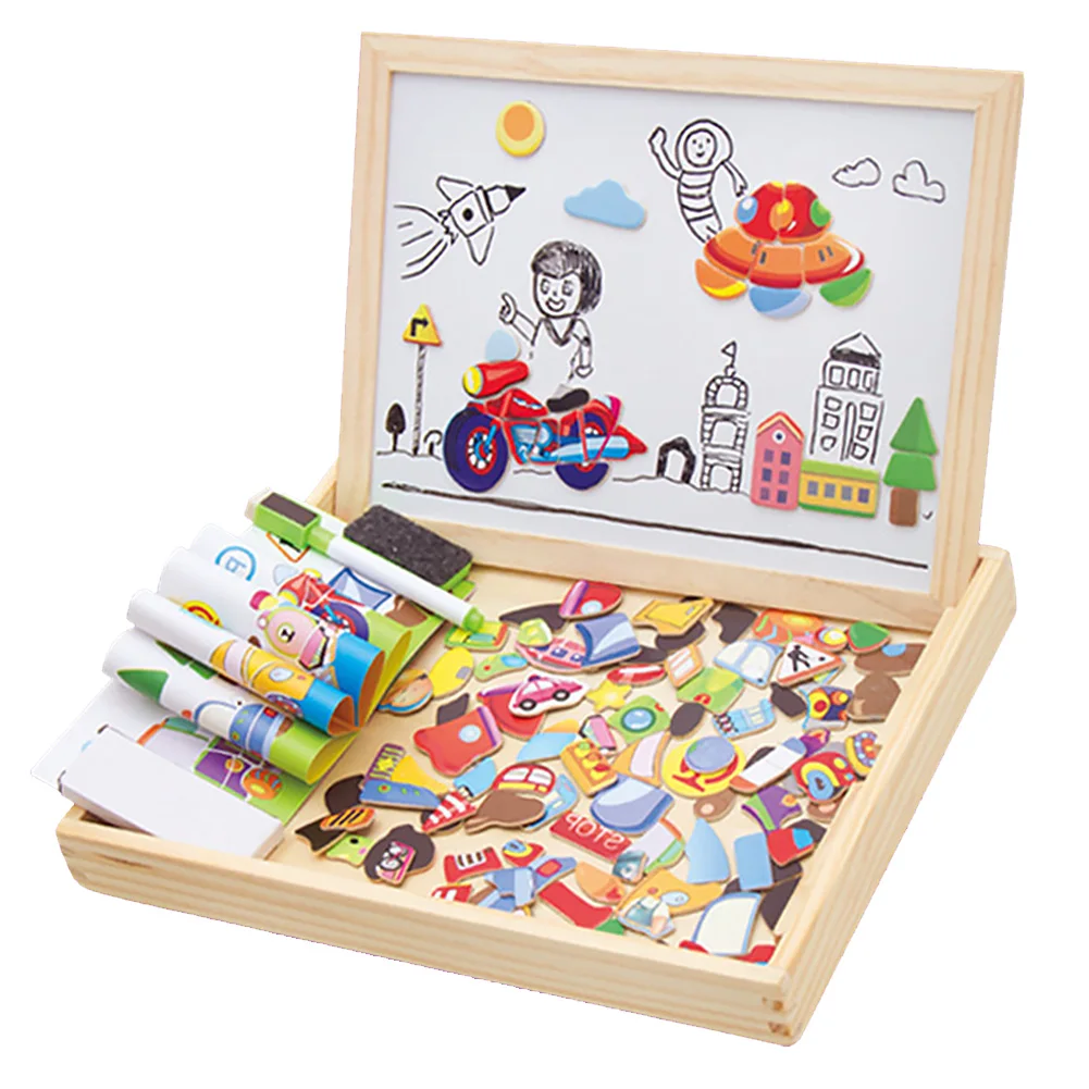 

Wooden Jigsaw Writing Magnetic Board Sketchpad Drawing Toy Set Children Kids Games Learning Gift Easel Double Face Educational