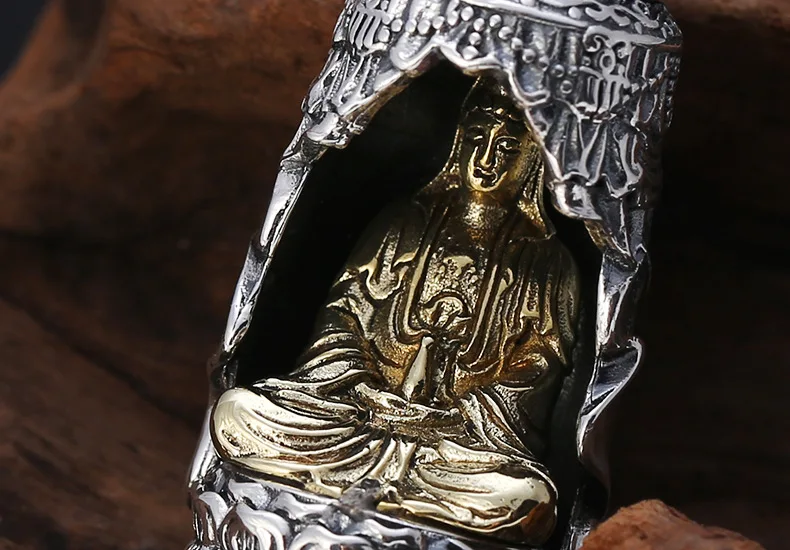 990 серебряные Kuanyin Будды кулон из стерлингового серебра тибетский avalokitesvara bodhisattva статуя Будды знак мира Цепочки и ожерелья с подвесками