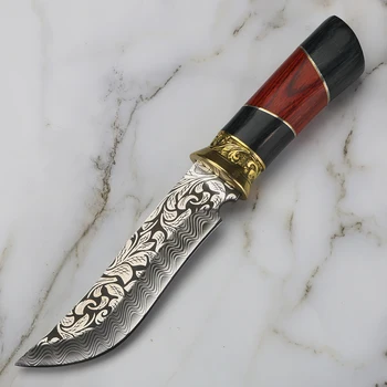 

Damascus outdoor short knife solid wood cold steel survival knife rescue tool camping hunting knife