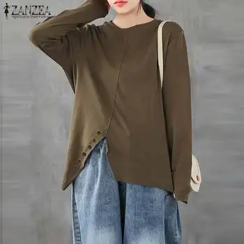 

ZANZEA Stylish Women Long Sleeve Irregular Hem Blouse Vintage Tops Spring Solid Shirt Casual Buttons Blusas Robe Chemise Tunic