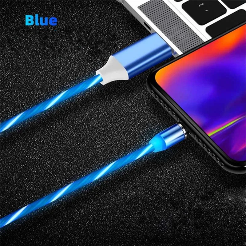 Светодиодный магнитный usb-кабель для Iphone Xiao mi redmi note 7 8 6 pro 7A 7 mi cro USB type c кабель для зарядки mi 9 SE 9T - Цвет: Blue Cable and plug