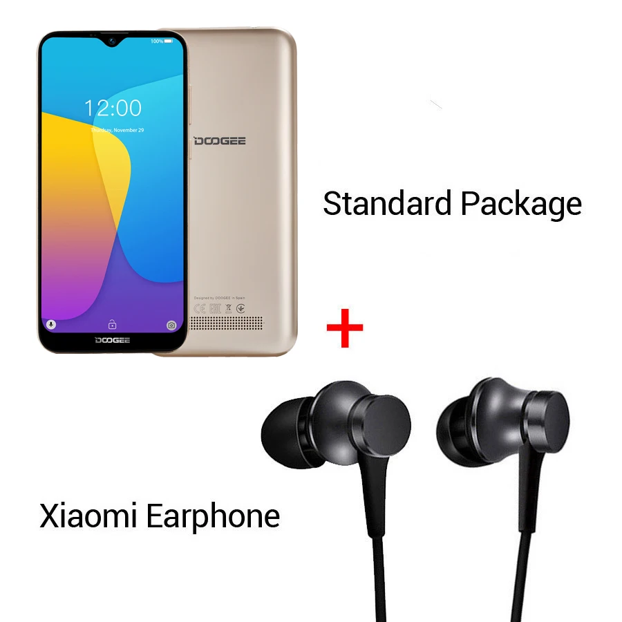 Gold N Earphone DOOGEE X90 6,1 ''HD Android 9,0 19:9 1 ГБ 16 ГБ разблокировка лица смартфон 8 Мп камера MT6580A четырехъядерный 3400 мАч 5 В/1 а мобильный телефон - Цвет: Gold N Earphone