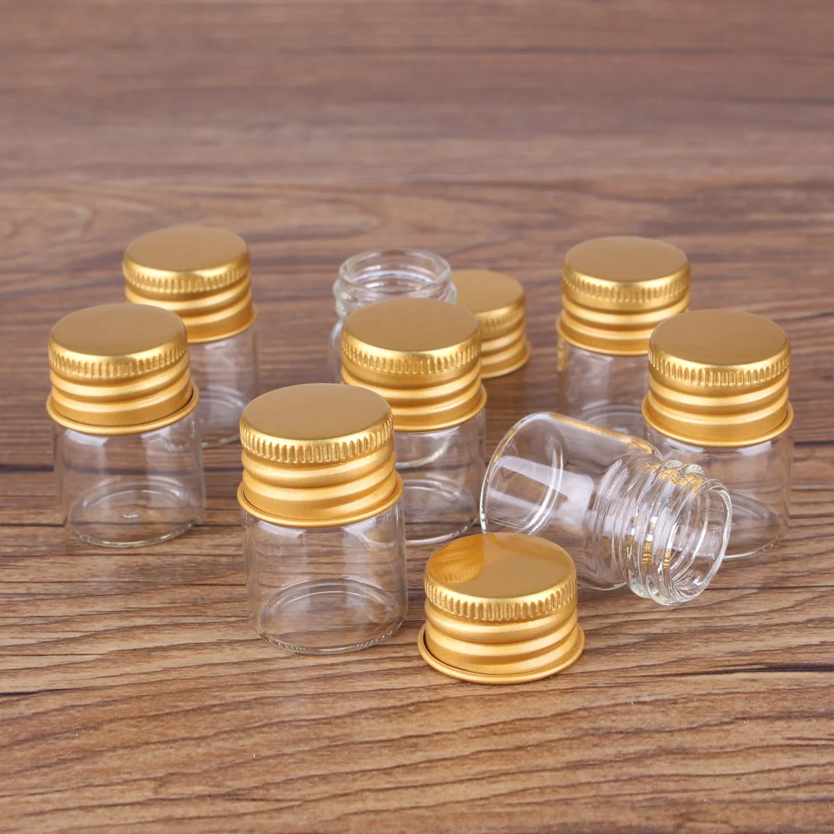 10pcs Dia 22mm 5ml/7ml/10ml/14ml/18ml/20ml/25ml Glass Bottles Glass Jars with Golden Aluminum Lids Spice Jars Perfume Bottles 3