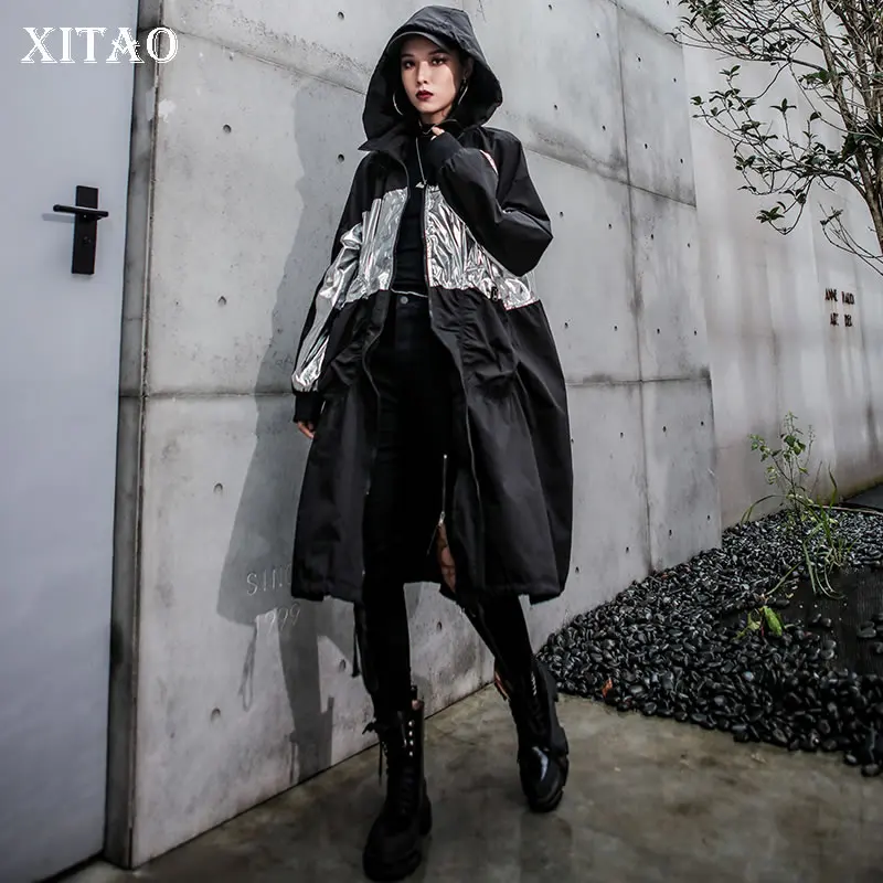 XITAO Tide лоскутный Тренч с рюшами шляпа длинный рукав на молнии свободный