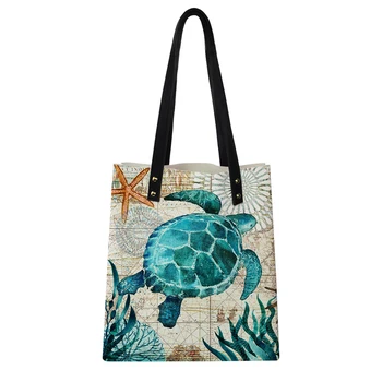 

Sea Turtle Print Tote Bag For Women Handbags Watercolor Printing 2020 New Arrival Reusable Multi-Color Teen Girls Shopping Bags