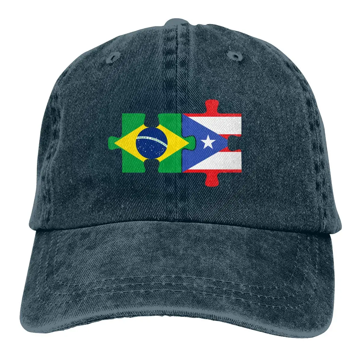 Мужская/Женская бейсбольная Кепка из окрашенной в пряжу джинсовой ткани, Бразилия, флаги, головоломка, шляпа для папы