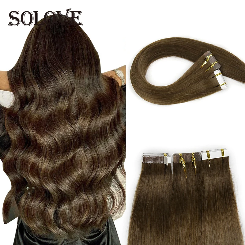 Tape In Human Hair Extensions Straight Seamless Invisible Natural Machine Made Remy Adhesive Extension 20pcs