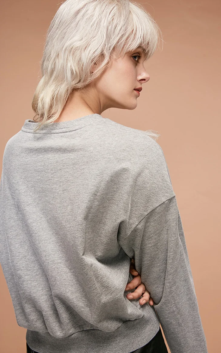 Только Женщины Глянцевая сетка Печатный Круглый шеи пуловер свитшот худи | 11839S555