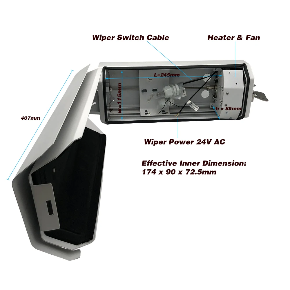 12 Inch Security CCTV Camera Housing 24V AC Windshield Wiper Heater Fan Outdoor Waterproof Surveillance Camera Protection Box