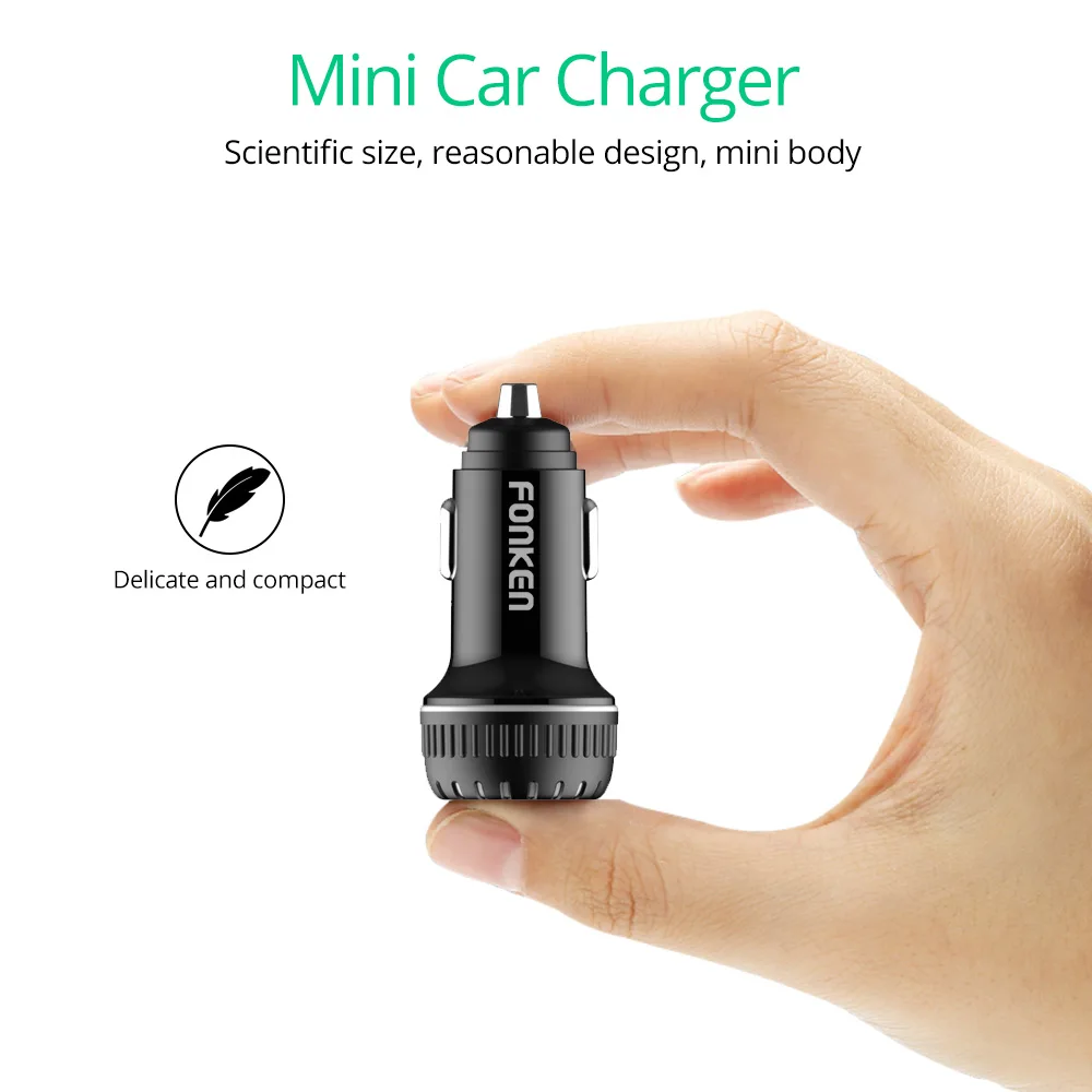 Автомобильное зарядное устройство FONKEN USB quick charge 3,0, адаптер для мобильного телефона, двойной USB, быстрая зарядка, зарядное устройство для samsung, huawei, xiaomi