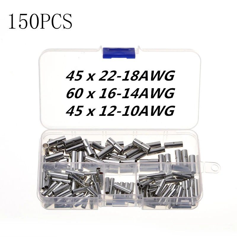 150PCs With Box 100/150 шт разъемные стыковые соединители медные 22-10AWG медные луженые обжимные клеммные муфты - Цвет: 150PCs With Box