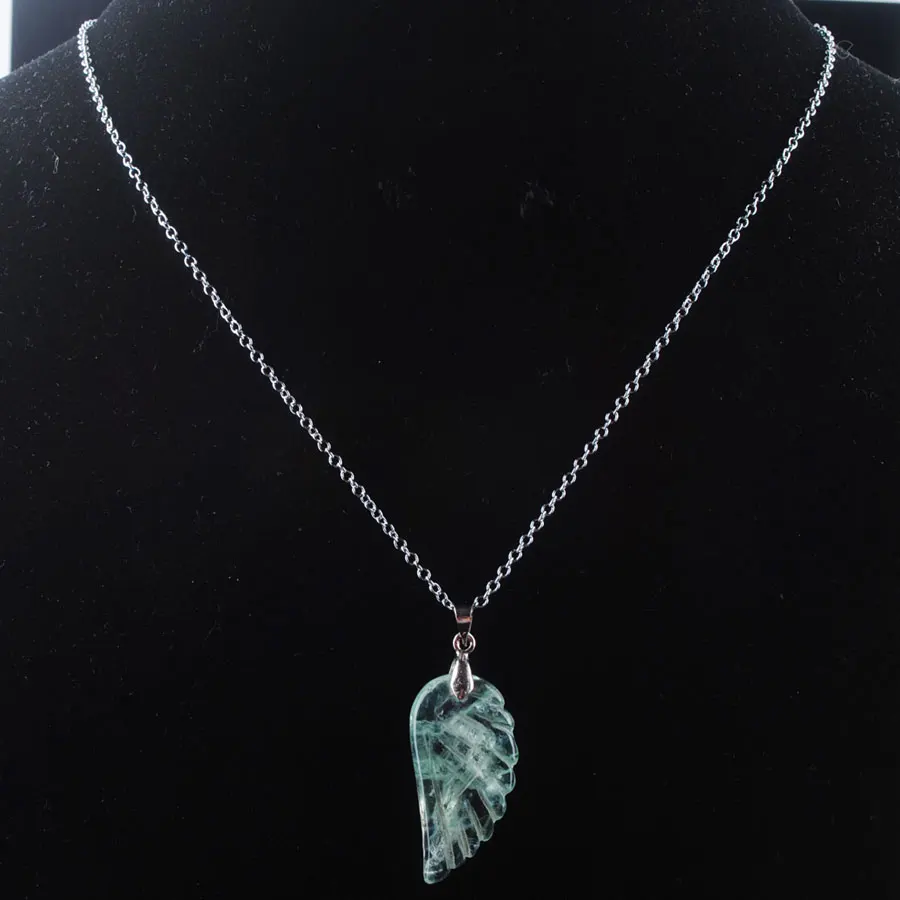 Flourite Necklace Кулон ожерелье натуральный флюорит лазурит драгоценные камни, бусины крылья посеребренные Рейки Чакра 18 дюймов WOJIAER PBN361 - Окраска металла: Flourite Necklace