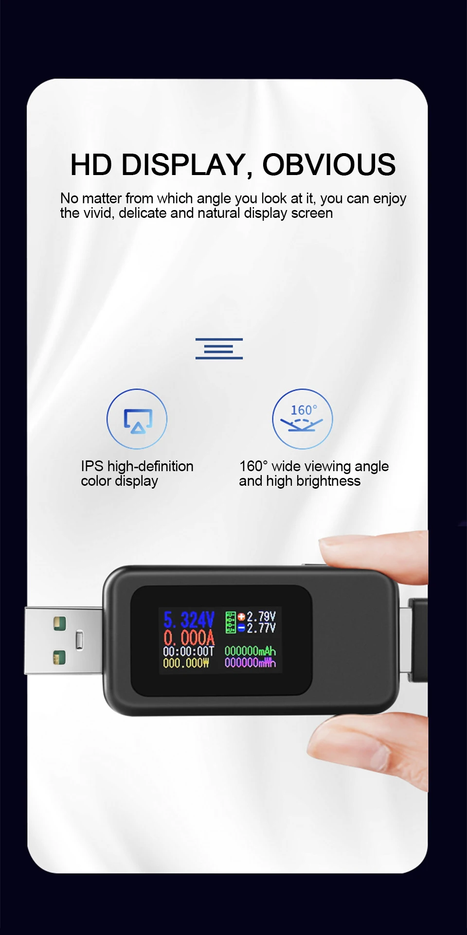 Color Display USB Tester 0-6.5A Current 4-30V Voltage USB Charger Tester Time Display Mobile Power Detector Battery Test wind anemometer