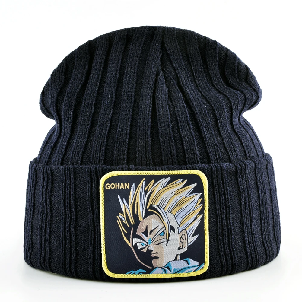 Goku зимние шапки для мужчин вязаная шапка хип-хоп облегающая шапка для женщин дракон вязаная шапочка с помпонами кепка мужская вышивка теплая шапка s