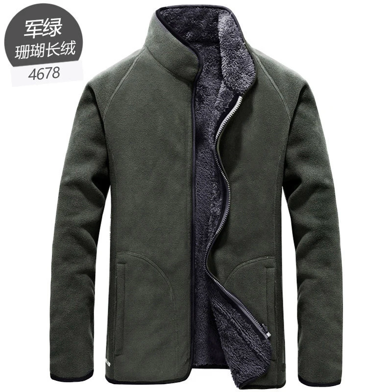 Winter Large Size Plus Velvet Reversible Jacket Men Women Outdoor Trekking Hiking Climbing Coat Sports Thermal Fleece Clothes - Цвет: 4678 army green