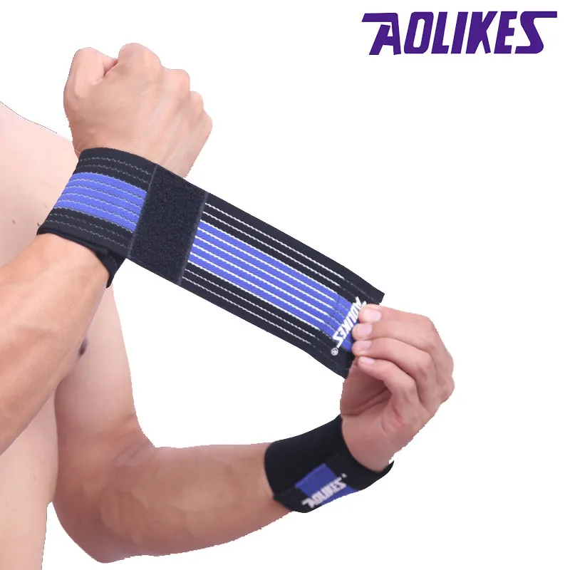 Aolikes 1 шт. эластичный спортивный бандажный браслет ручной тренажерный зал напульсник обертывание Теннисный хлопок Weat band фитнес Powerlifting - Цвет: Black blue