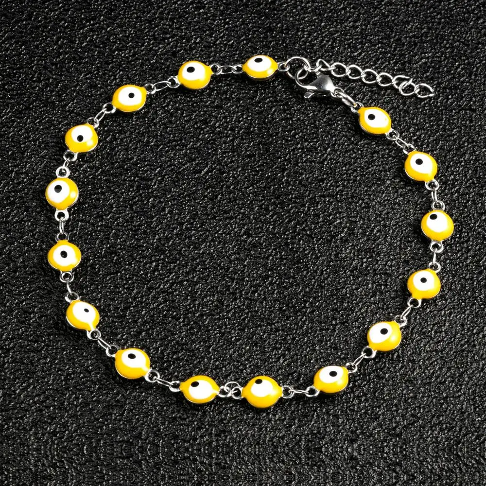 Turkish Evil Eye Bracelet Women Stainless Steel Bangle Enamel Anklet Extension Chain Jewelry Ladies Girl Gifts 6mm bangle bracelet stainless steel bracelet