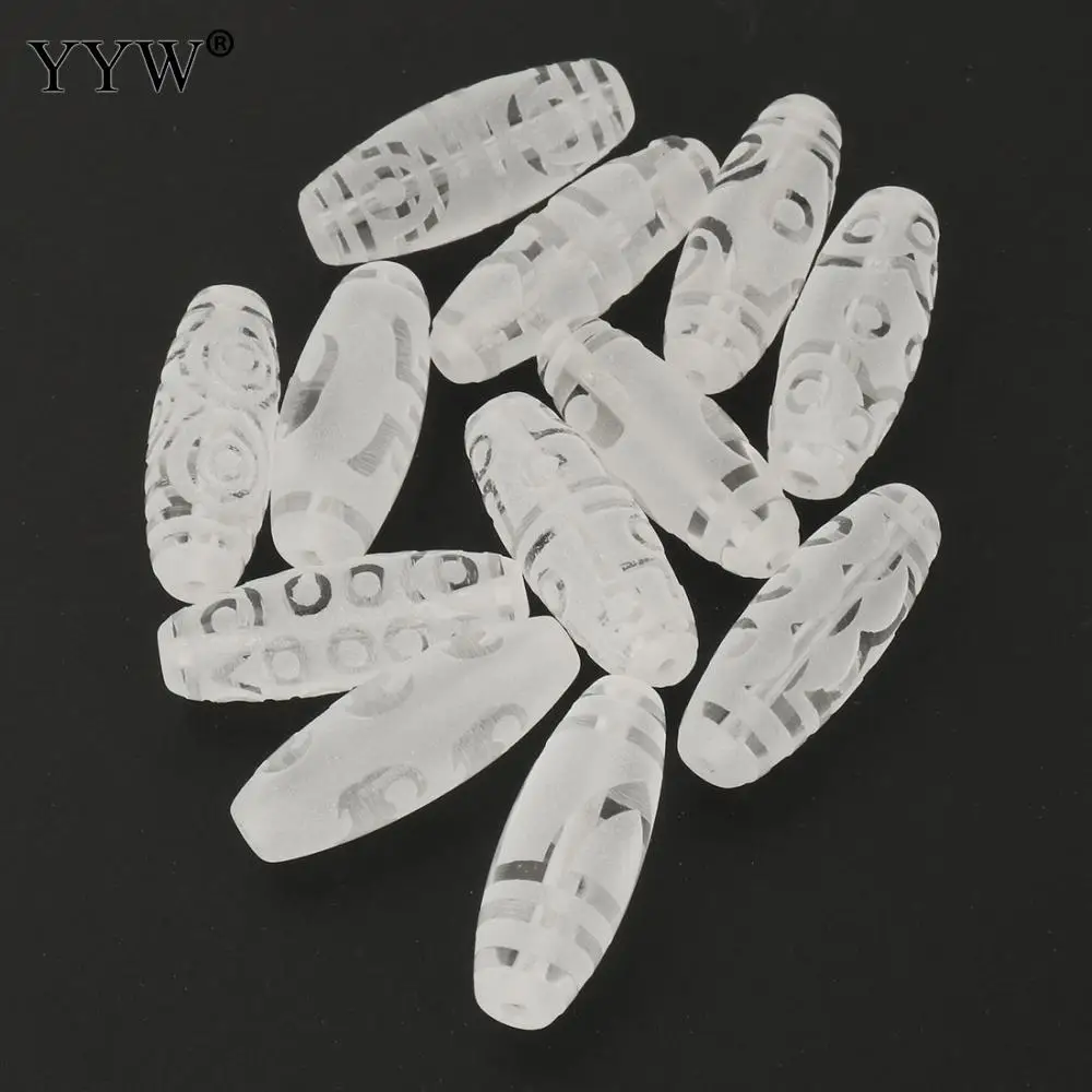 Perles Dzi Tibétaines Naturelles en Clip Blanc, Quartz Givré, Accessoires de Bijouterie, Matériel Exécutif, Pierre 12x30mm/12x38mm, 5 Pièces