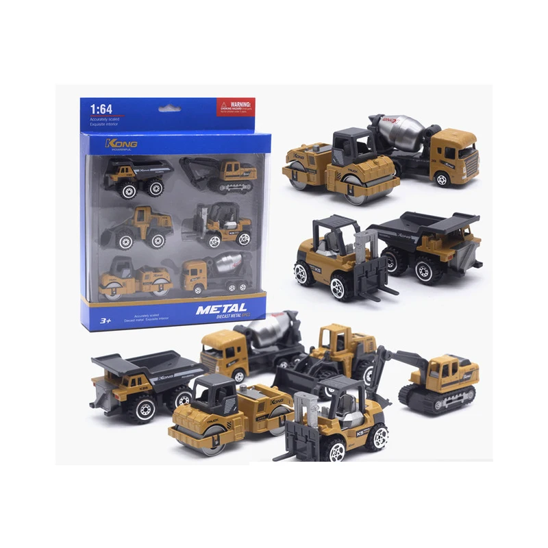 6 Metal Diecast Toy Vehicles Alloy Car model 1:64 Roller Dump Truck Excavator Bulldozer Tanker Forklift Tractor Set |