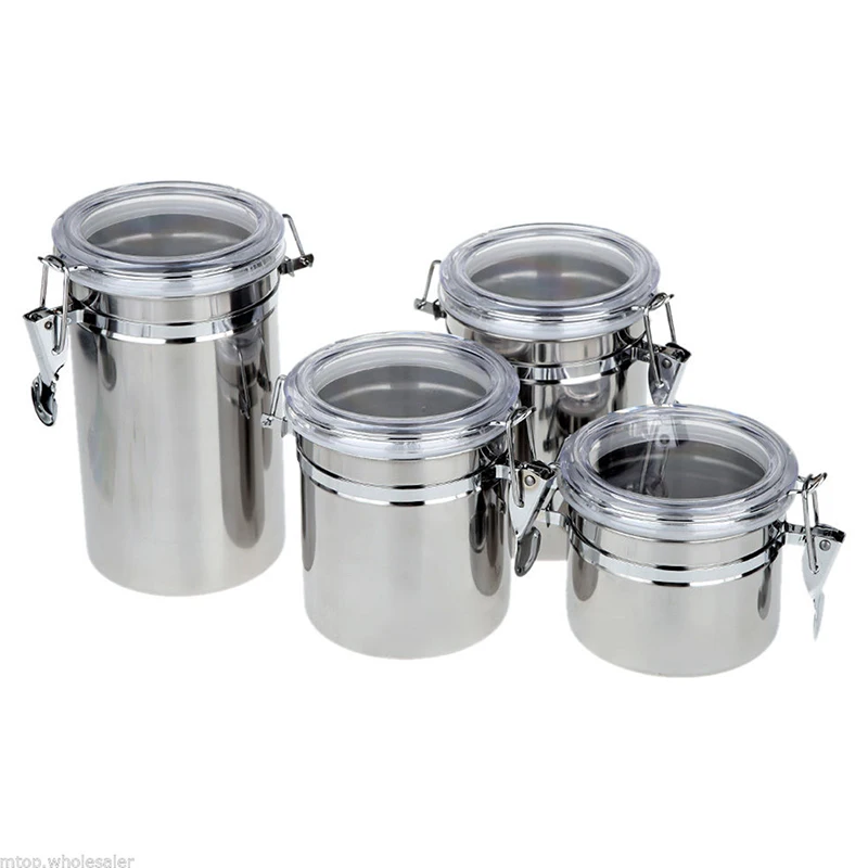 

ABSS-4pcs Stainless Steel Canister Spice Storage Jar Set Kitchen Cans Pots Organizer