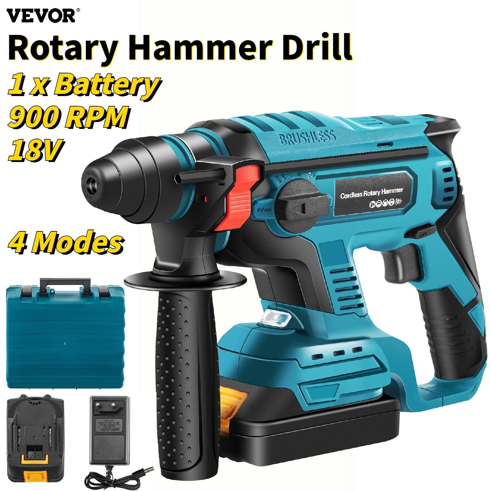 VEVOR Electric Brushless Cordless Hammer Drill Set 4 Functions Rechargeable Wireless Perforator