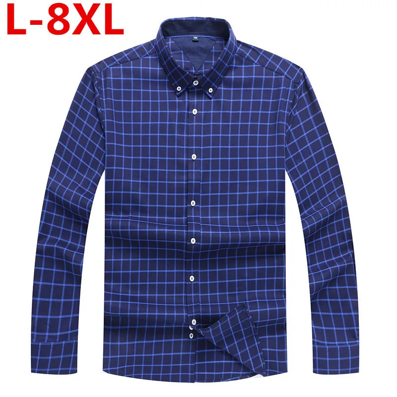 8XL 7XL 6XL большого размера весенние хлопковые мужские рубашки в клетку с длинным