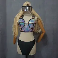 Сексуальная голографическая одежда очки + бюстгальтер + шорты комплект из 3 предметов бар костюм Go-Go jazz GOGO танцевальная одежда женский