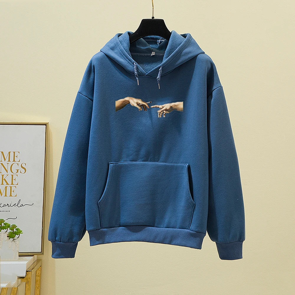 

Creative Hand Print Hoodies Women Thick Coat Warm Hooded Pullover Harajuku Kawaii Oversized Sweatshirt Womens Korean Streetwear