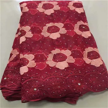 

2019 Latest African Lace Fabric Embroidered Nigerian Guipure for Wedding High Quality 2019 French Tulle Lace Fabric Red Color