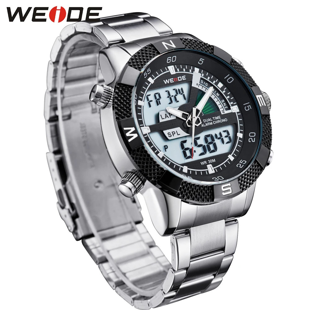 WEIDE Аналоговый Часы известных брендов Для мужчин Нержавеющая сталь Цифровой ЖК