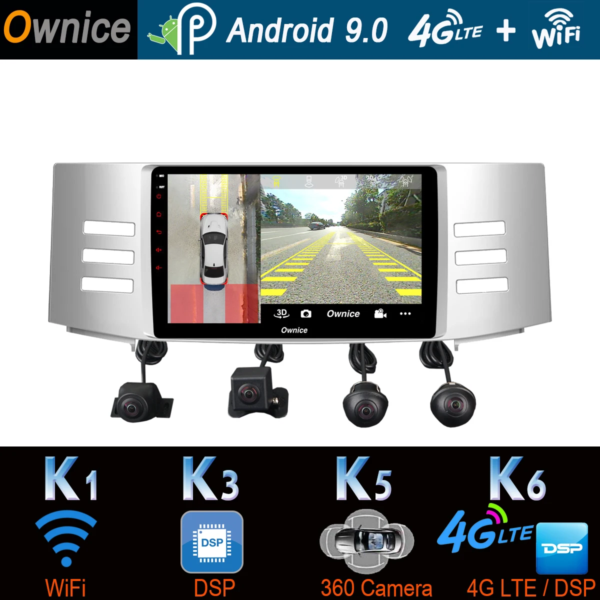 Автомобильный мультимедийный плеер 360 ° панорамный 4G LTE Android 9 0 8Core 4 + 64G GPS радио