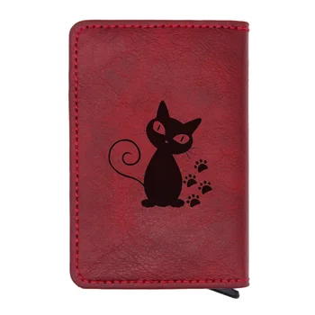 

Fashion Cute Black Cat Design Rfid Wallet Classic Men Women Credit Card Red Leather Wallets Skeleton Short Purse
