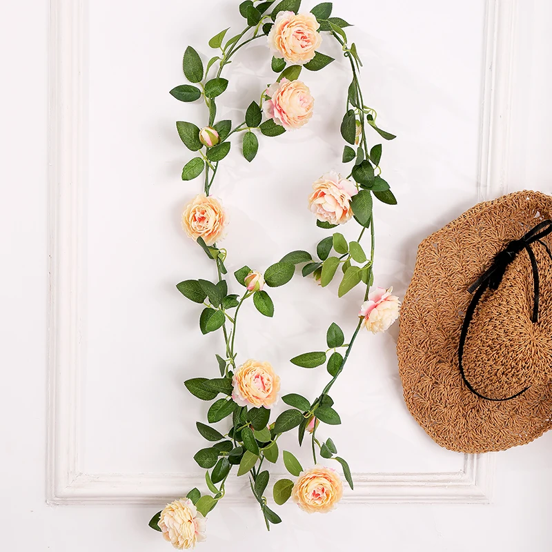 

180cm Artificial Big Peony flowers Vine Silk Rose Rattan Tree Branch Wall Hanging Garland Backdrop Home Party Wedding Decoration