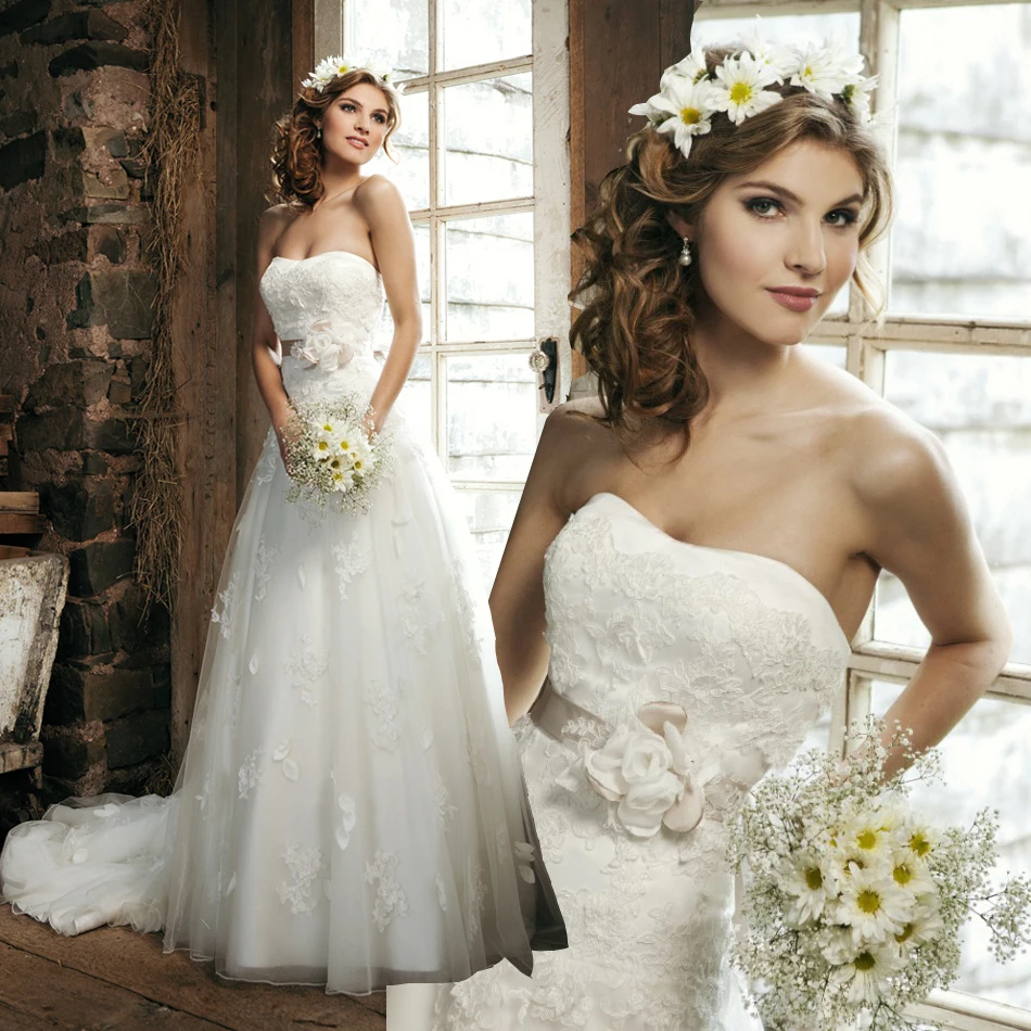 Летние аппликации цветы пояса Тюль Casamento vestido de noiva кружева свадебное платье Горячая Распродажа sweetangel свадебное платье
