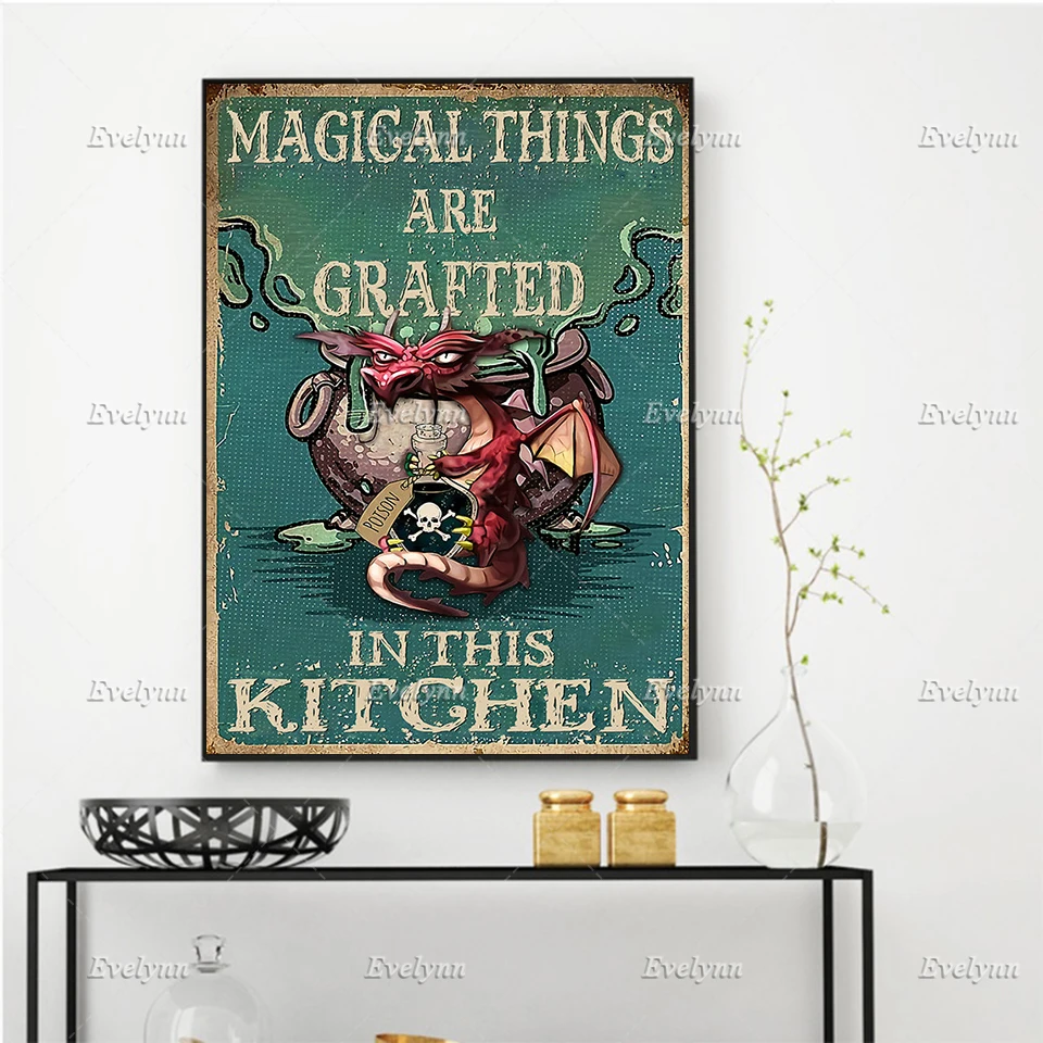Magic In Their Souls Vintage dragon Poster Witch All Saints' Day Wall Art Prints Home Decor Canvas Unique Gift Floating Frame | Дом и сад