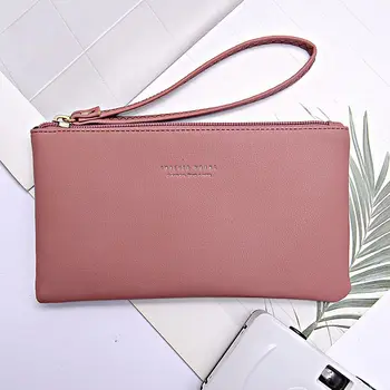 Nuova borsa per cellulare portamonete femminile con cerniera lunga versione coreana femminile di portafoglio per borsa per carte selvagge di colore puro 1