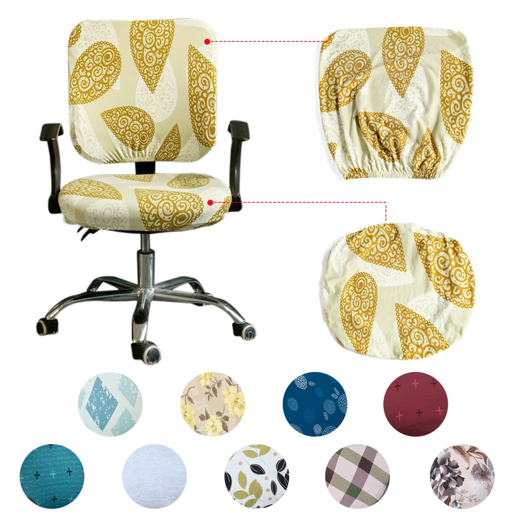 

2pcs/set Modern Spandex Computer Chair Cover Polyester Print Elastic Fabric Office Split Armchair Back Seat Case Washable