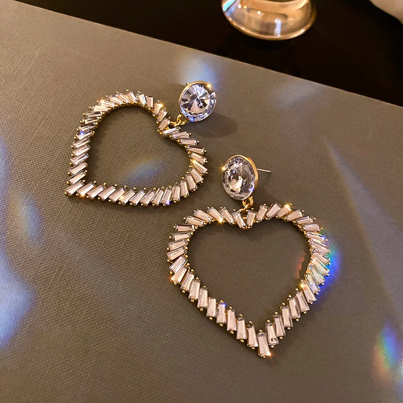 

New Popular Design Zircon Heart Shaped Crystal Drop Earrings for Women Girl Jewelry S925 Needle Shiny AAA Zirconia Wedding Party