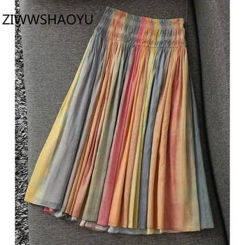 

ZIWWSHAOYU Summer Female Streetwear Fashion Multicolor Cotton Pleated Skirt Runway Designer Women Ruched Waist Midi Skirts 2020