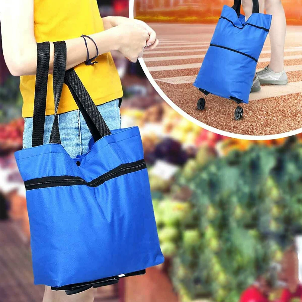 

Reusable folding shopping bag cart on wheels portable shopper bag foldable oxford cloth tote bag for shopping eco grocery bags