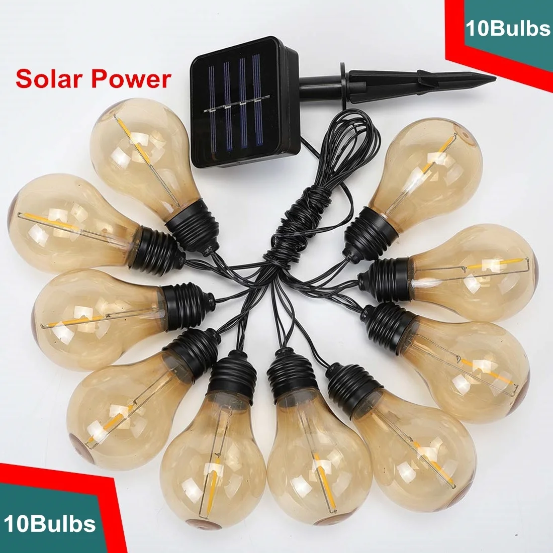 

10 Bulbs Solar Power LED Light Bulb Lamp Hanging Decoration Durable for Camping Outdoor Garden (Warm White)